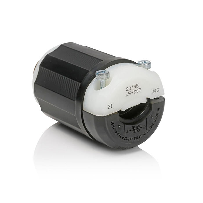 Leviton Black And White Lever Edge 20A 125V Locking Plug 2-Pole 3-Wire NEMA L5-20P Grounding Industrial Grade (2311E)