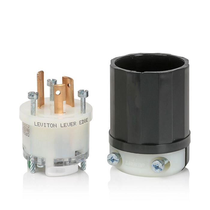 Leviton Black And White Lever Edge 20A 125V Locking Plug 2-Pole 3-Wire NEMA L5-20P Grounding Industrial Grade (2311E)