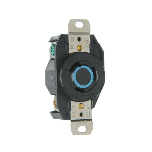 Leviton 20 Amp 250V NEMA L6-20R 2P 3W Flush Mount Locking Receptacle Industrial Grade Grounding V-0-MAX Black (2320)