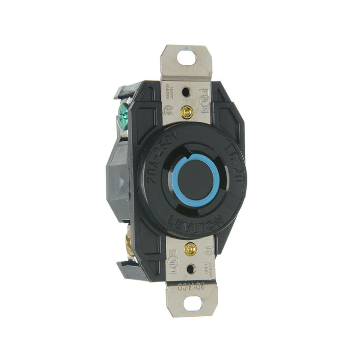 Leviton 20 Amp 250V NEMA L6-20R 2P 3W Flush Mount Locking Receptacle Industrial Grade Grounding V-0-MAX Black (2320)