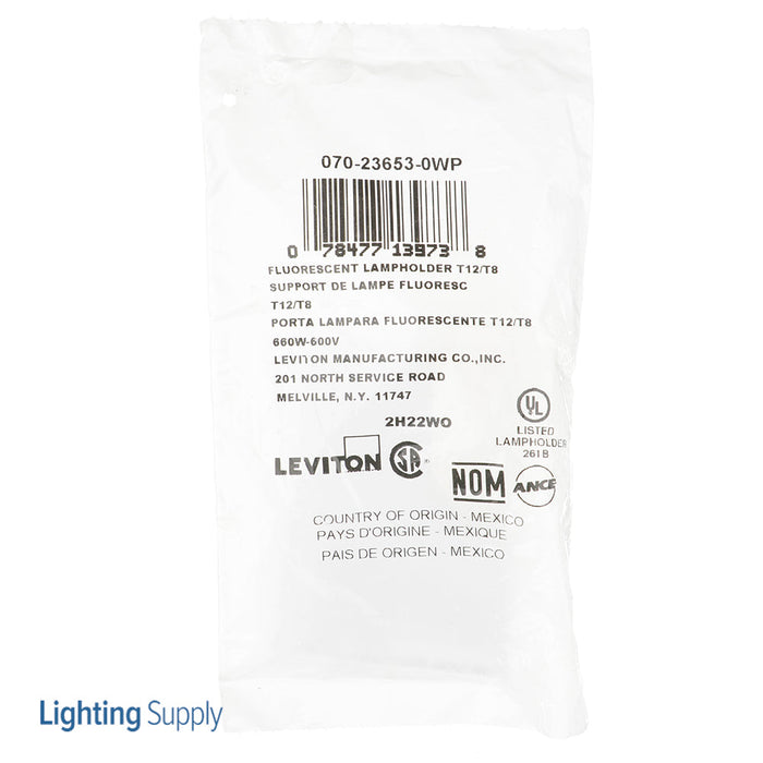 Leviton Medium Base T8-T12 Bi-Pin Standard Fluorescent Lamp Holder Low Profile Snap-In Or Slide-On Lamp-Lock Internal Shunt QuickWire (23653-WP)