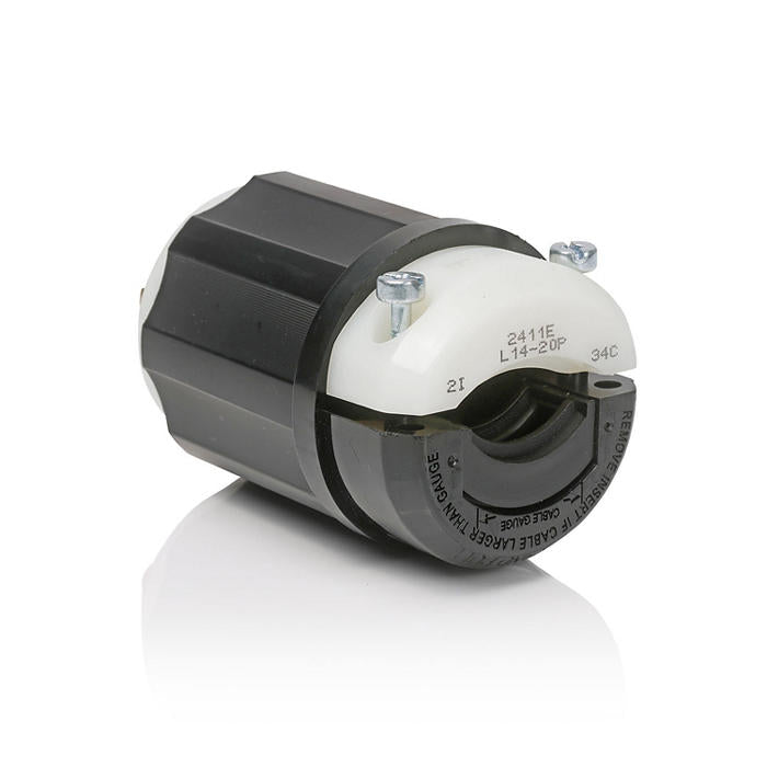 Leviton Black And White Lever Edge 20A 125/250V Locking Plug 3-Pole 4-Wire NEMA L14-20P Grounding Industrial Grade (2411E)