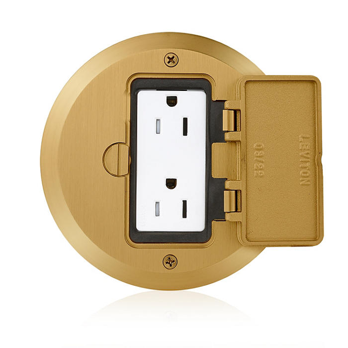 Leviton 15A Tamper-Resistant 1-Gang Floor Box Assembly Brass Round Cover (25251-TDB)