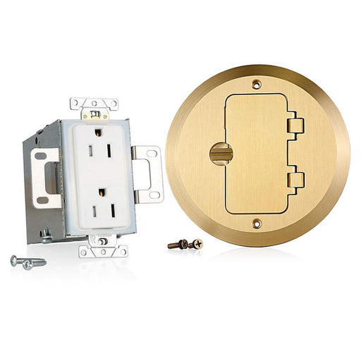 Leviton 15A Tamper-Resistant 1-Gang Floor Box Assembly Brass Round Cover (25251-TDB)