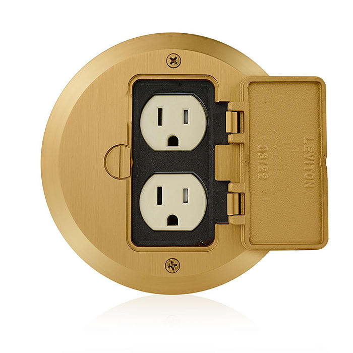 Leviton 15A 1-Gang Floor Box Assembly 125V Tamper-Resistant Duplex Receptacle Brass (25251-TFB)