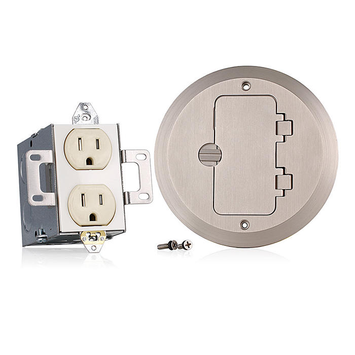 Leviton 15A 1-Gang Floor Box Assembly 125V Tamper-Resistant Duplex Receptacle Nickle (25251-TFN)