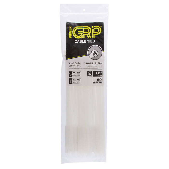 NSI 12 Inch Natural Steel Barb Cable Tie 120 Pound Pack of 50 Priced Per Each (GRP-SB12120N)