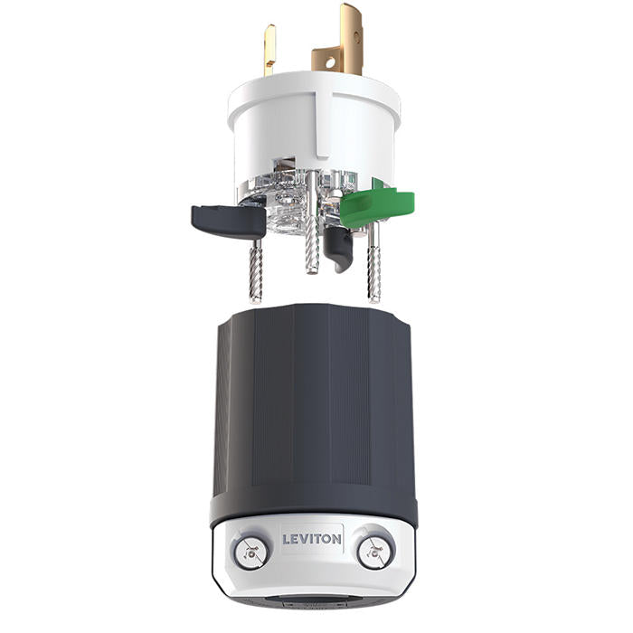 Leviton Black And White Lever Edge 30A 250V Locking Plug 2-Pole 3-Wire NEMA L6-30P Grounding Industrial Grade (2621E)