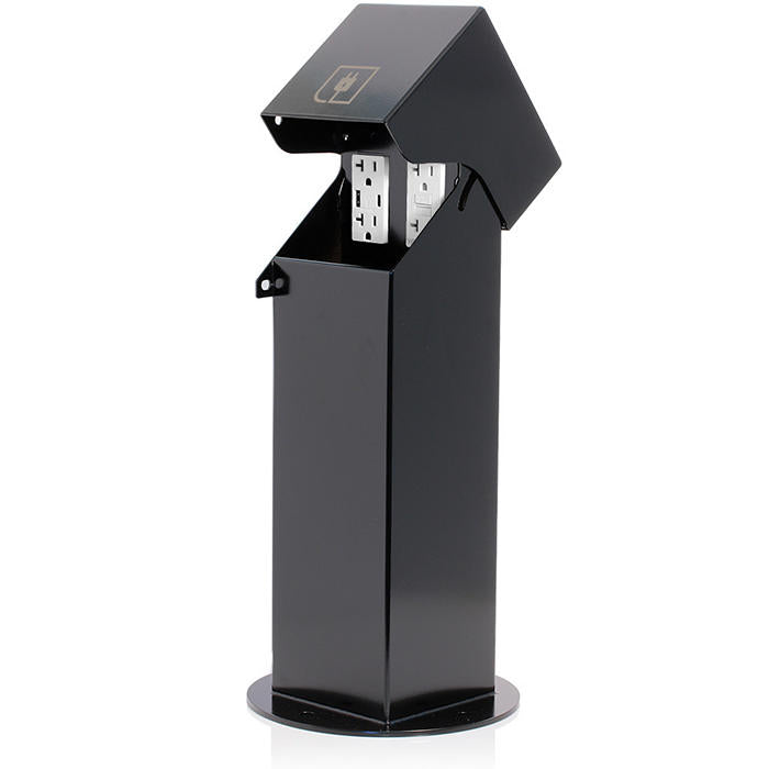 Leviton Power Pedestal Kit 2-Gang 20A GFCI With Type A/C USB Ports Surface Mount Lockable Hinged Top 18 Inch Black (2PH18-2E)