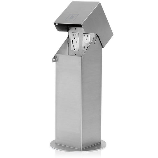 Leviton Power Pedestal Kit 2-Gang 20A GFCI With Type A/C USB Ports Surface Mount Lockable Hinged Top 18 Inch Brushed Stainless Steel (2PH18-2S)