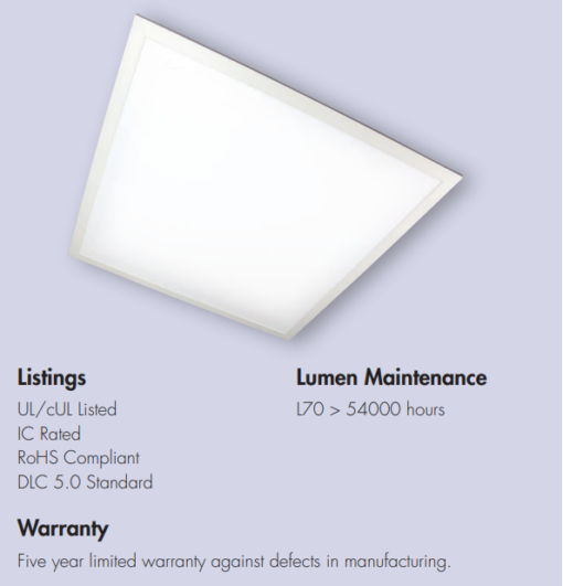 TCP Selectable CCT And Fixed Wattage Direct Troffer Back-Lit Flat Panels 2X2 0-10V Dimming 38W 35/41/50K (DTF2UZD38CCT)