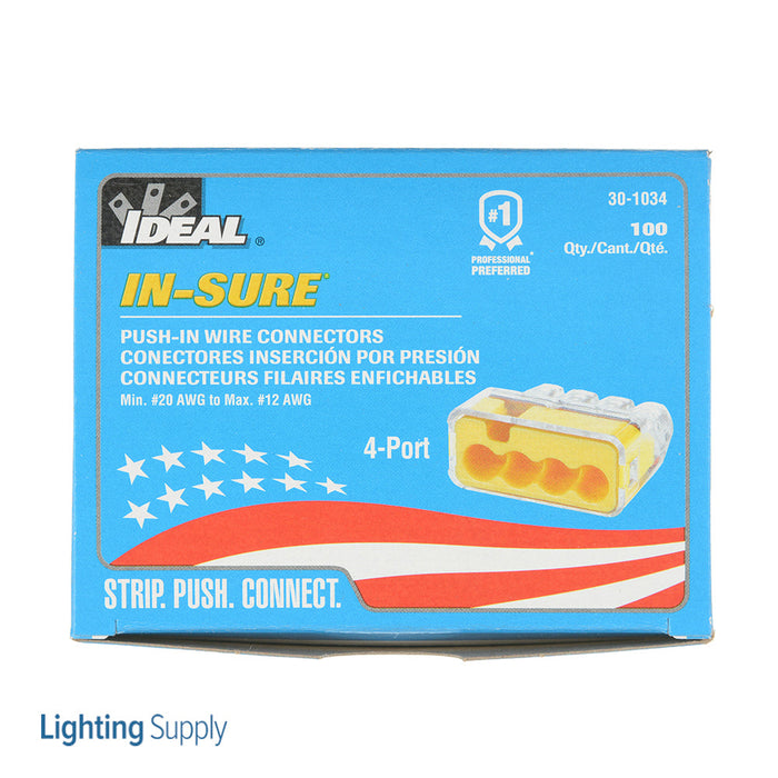 Ideal In-Sure Push-In Wire Connector 34 4-Port Yellow 100 Per Box (30-1034)