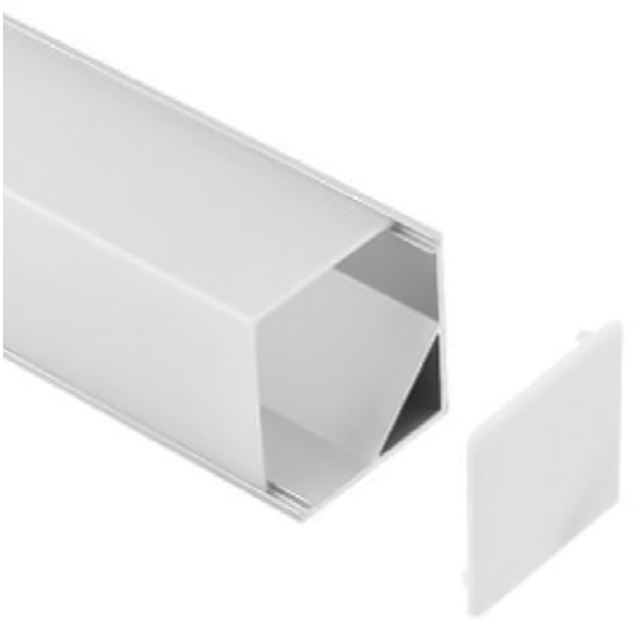 specialtyLED Linear Channel Extruded Aluminum Corner Mount With Square Lens Milky White Polycarbonate Lens [2] Endcaps Clear Anodized Silver (LCH-3030R)