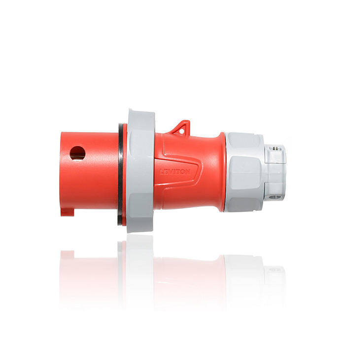 Leviton 30A/32A 380-415V 3-Phase 3-Pole 4-Wire LEV Series North American-Rated Pin And Sleeve Plug Industrial Grade Watertight Red (430P6WLEV)