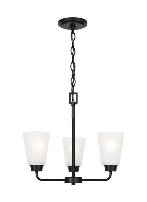 Generation Lighting Kerrville 3-Light Chandelier In Midnight Black With Satin Etched Glass Shades (3115203-112)