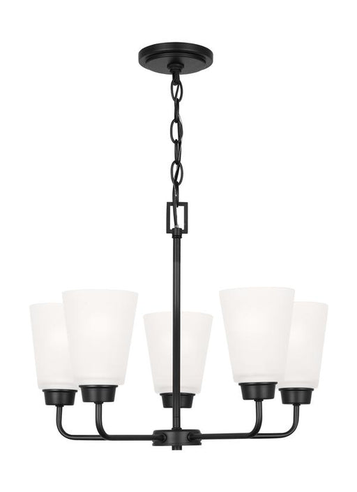 Generation Lighting Kerrville 5-Light Chandelier In Midnight Black With Satin Etched Glass Shades (3115205-112)