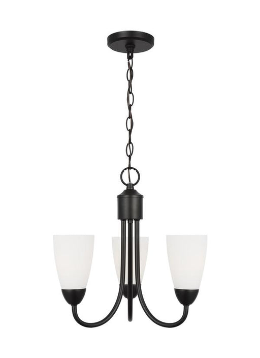 Generation Lighting Sean Lavin Seville 3-Light Chandelier In Midnight Black With Etched White Glass Shades (3120203-112)