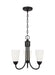 Generation Lighting Sean Lavin Seville 3-Light Chandelier In Midnight Black With Etched White Glass Shades (3120203-112)