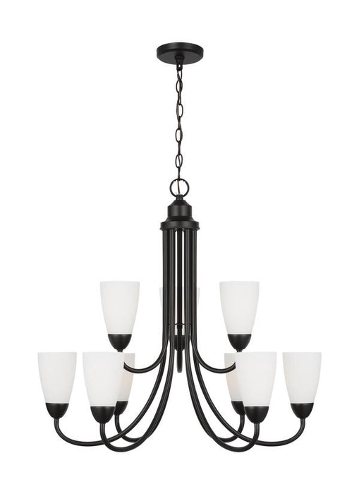 Generation Lighting Sean Lavin Seville 9-Light Chandelier In Brushed Steel Silver With Etched White Glass Shades (3120209-112)