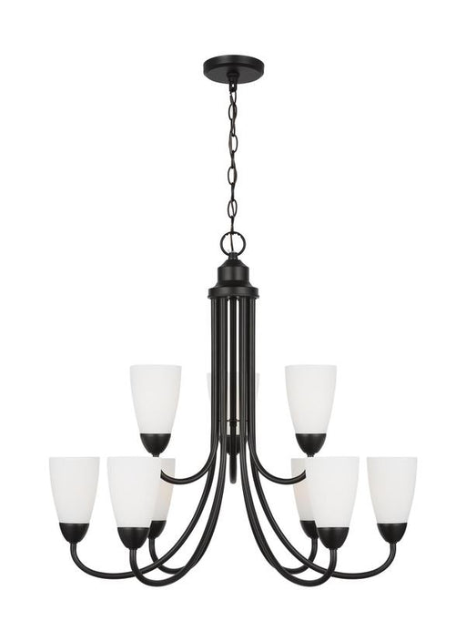 Generation Lighting Sean Lavin Seville 9-Light Chandelier In Brushed Steel Silver With Etched White Glass Shades (3120209-112)