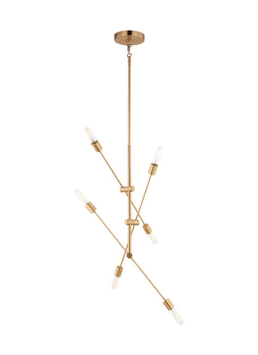 Generation Lighting Axis Six Light Large Chandelier Satin Brass Clear Silver Cord (3200506-848)