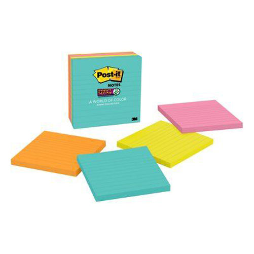 3M - 00683 Post-It Super Sticky Notes 675-4Ssmia 4 Inch X 4 Inch 101 Mm X 101 Mm Miami Collection Lined (7100089773)