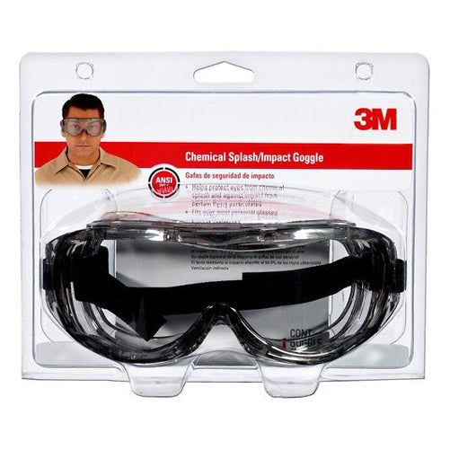 3M - 91264 Professional Goggle Chemical Splash 91264H1-Dc Black Strap Gray Lens (7100160750)