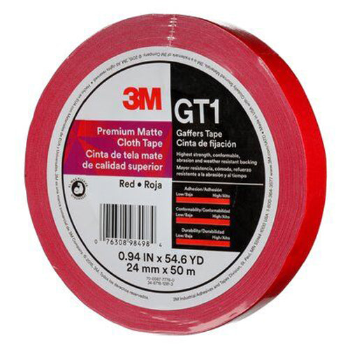 3M - 98498 Premium Matte Cloth Gaffers Tape Gt1 Red 24 Mm X 50 M 11 Mil (7010300507)