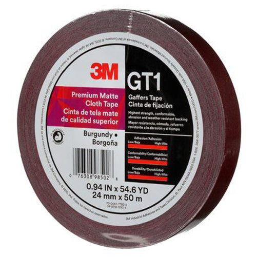 3M - 98502 Premium Matte Cloth Gaffers Tape Gt1 Burgundy 24 Mm X 50 M 11 Mil (7010312514)