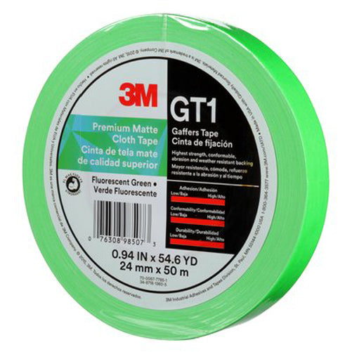 3M - 98507 Premium Matte Cloth Gaffers Tape Gt1 Fluorescent Green 24 Mm X 50 M 11 Mil (7010336130)