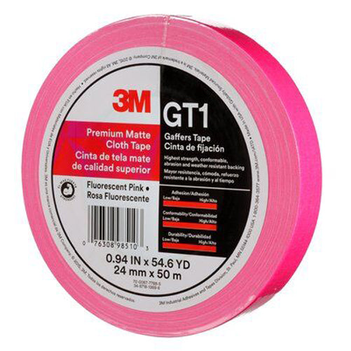 3M - 98510 Premium Matte Cloth Gaffers Tape Gt1 Fluorescent Pink 24 Mm X 50 M 11 Mil (7010376460)