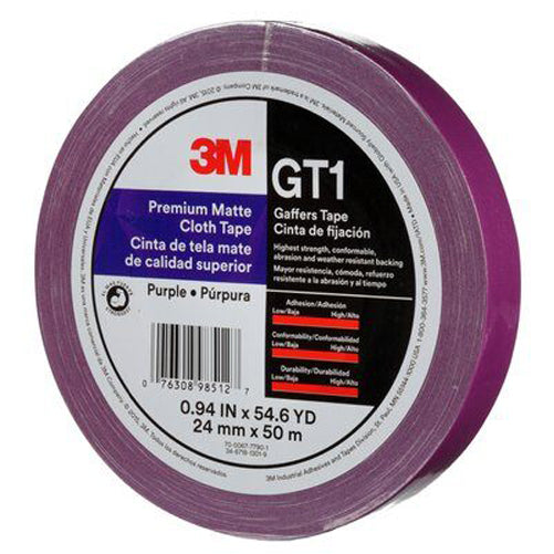 3M - 98512 Premium Matte Cloth Gaffers Tape Gt1 Purple 24 Mm X 50 M 11 Mil (7010300508)