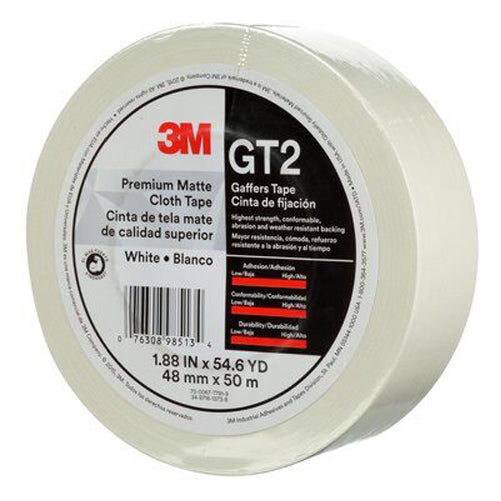 3M - 98513 Premium Matte Cloth Gaffers Tape GT2 White 48 Mm X 50 M 11 Mil (7010375514)