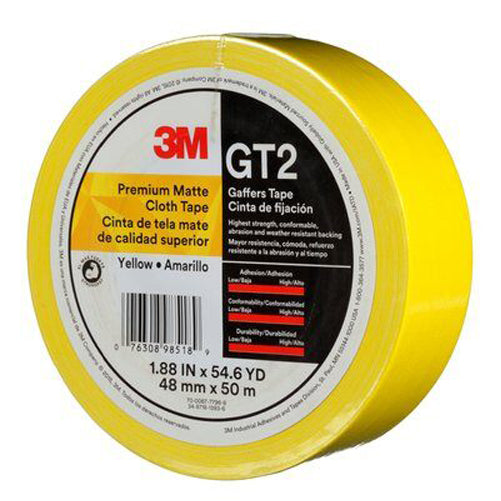 3M - 98518 Premium Matte Cloth Gaffers Tape GT2 Yellow 48 Mm X 50 M 11 Mil (7010336133)