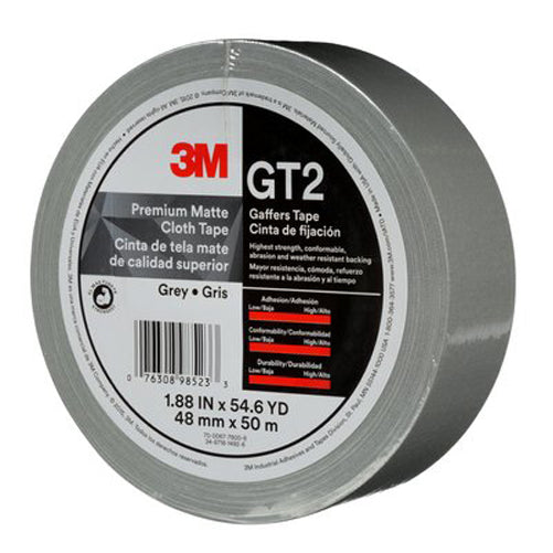 3M - 98523 Premium Matte Cloth Gaffers Tape GT2 Grey 48 Mm X 50 M 11 Mil (7010375518)