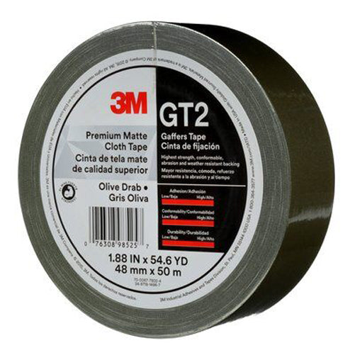 3M - 98525 Premium Matte Cloth Gaffers Tape GT2 Olive Drab 48 Mm X 50 M 11 Mil (7010375519)