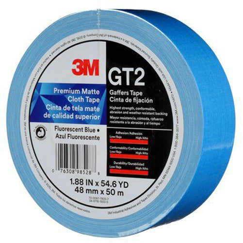 3M - 98528 Premium Matte Cloth Gaffers Tape GT2 Fluorescent Blue 48 Mm X 50 M 11 Mil (7010375520)