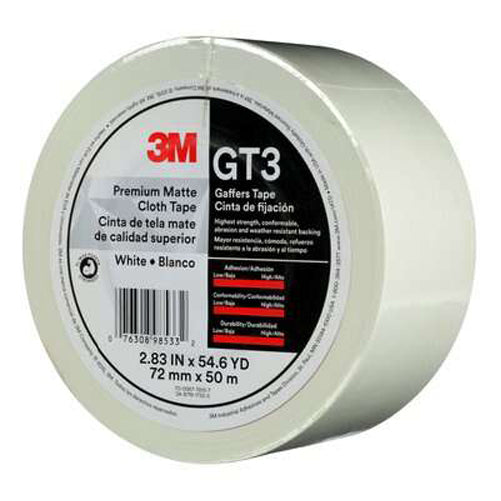 3M - 98533 Premium Matte Cloth Gaffers Tape Gt3 White 72 Mm X 50 M 11 Mil (7010336137)