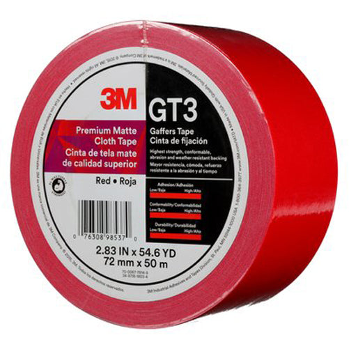 3M - 98537 Premium Matte Cloth Gaffers Tape Gt3 Red 72 Mm X 50 M 11 Mil (7010375524)