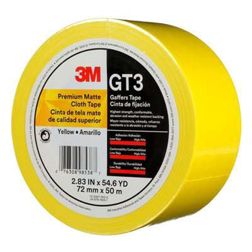 3M - 98538 Premium Matte Cloth Gaffers Tape Gt3 Yellow 72 Mm X 50 M 11 Mil (7010312519)