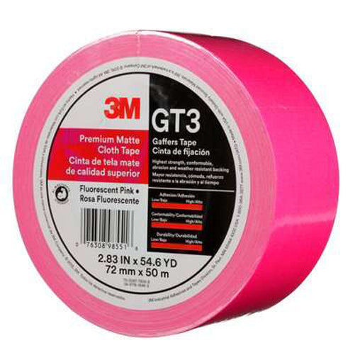 3M - 98551 Premium Matte Cloth Gaffers Tape Gt3 Fluorescent Pink 72 Mm X 50 M 11 Mil (7010336142)