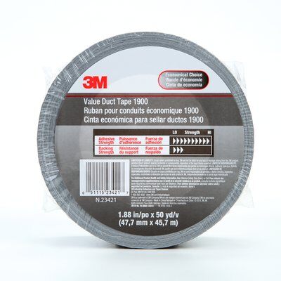 3M - 23421 Value Duct Tape 1900 Silver 1.88 Inch X 50 Yard 5.8 Mil Individually Wrapped (7000049202)