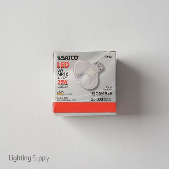 SATCO/NUVO 3MR16/LED/40&#039;/3000K/12V/D 3W LED MR16 LED 3000K 40 Degree Beam Spread GU5.3 Base 12V (S9552)
