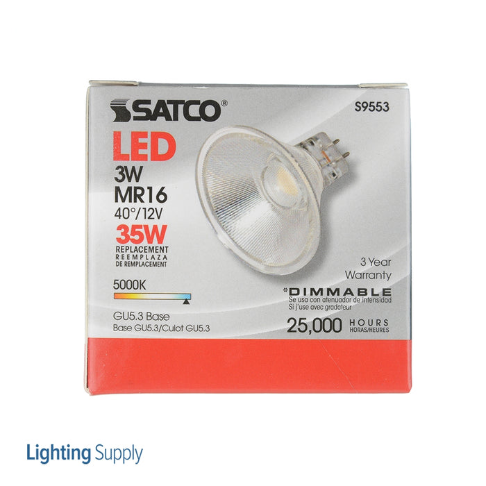 SATCO/NUVO 3MR16/LED/40&#039;/5000K/12V/D 3W LED MR16 LED 5000K 40 Degree Beam Spread GU5.3 Base 12V (S9553)