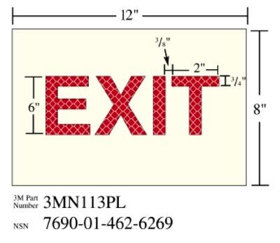 3M - 38841 Photoluminescent Film 6900 Shipboard Sign 3Mn113Pl 12 Inch X 8 Inch Exit (7010302551)