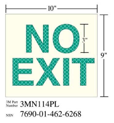 3M - 38842 Photoluminescent Film 6900 Shipboard Sign 3Mn114Pl 10 Inch X 9 Inch No Exit (7010389816)