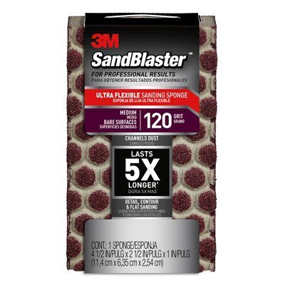 3M - 39372 Sandblaster Dust Channeling Sanding Sponge 20908-120-Ufs 120 Grit 4-1/2 Inch X 2 1/2 X 1 Inch (7010336777)