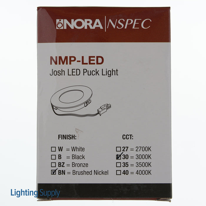 Nora 4.5W 12V LED Puck Light 3000K Brushed Nickel 270-310Lm (NMP-LED30BN)