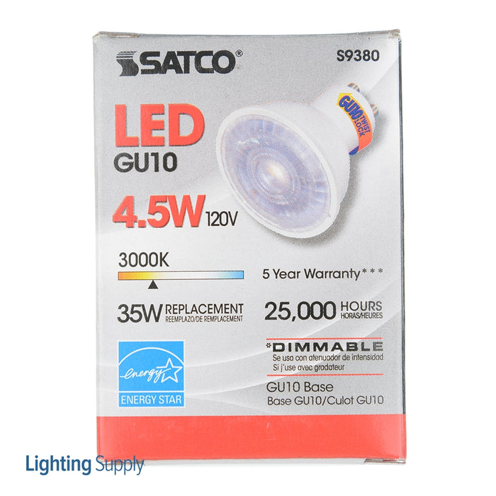 SATCO/NUVO 4.5MR16/LED/40&#039;/30K/120V/GU10 4.5W LED MR16 LED 3000K 40 Degree Beam Spread GU10 Base 120V (S9380)
