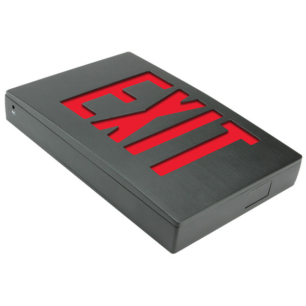 Exitronix Die Cast Aluminum Exit Sign Single Face Red Letters NiCad Battery Black Enclosure Brushed Aluminum Face Self-Test/Self-Diagnostics Mounting Canopy (400S-WB-BL-G2)